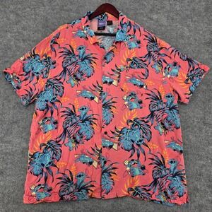 Disney Stitch Mens 3XL Hawaiian Shirt Pink Tropical Floral Button Down
